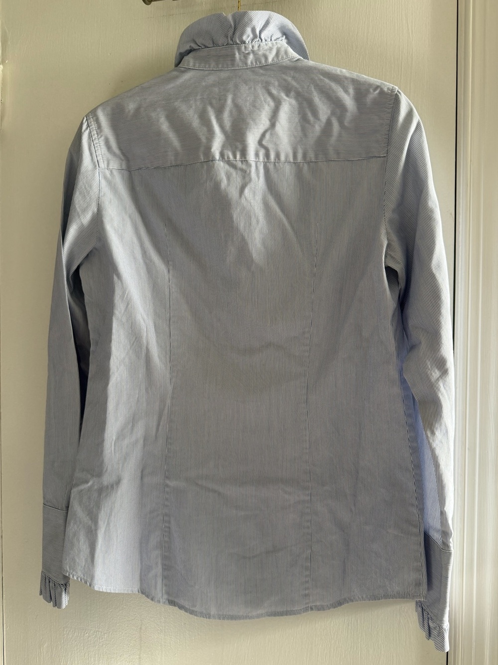 J. Crew Light Blue Pinstripe Ruffle-Collar Button-Down Shirt Size S - Picture 2 of 6